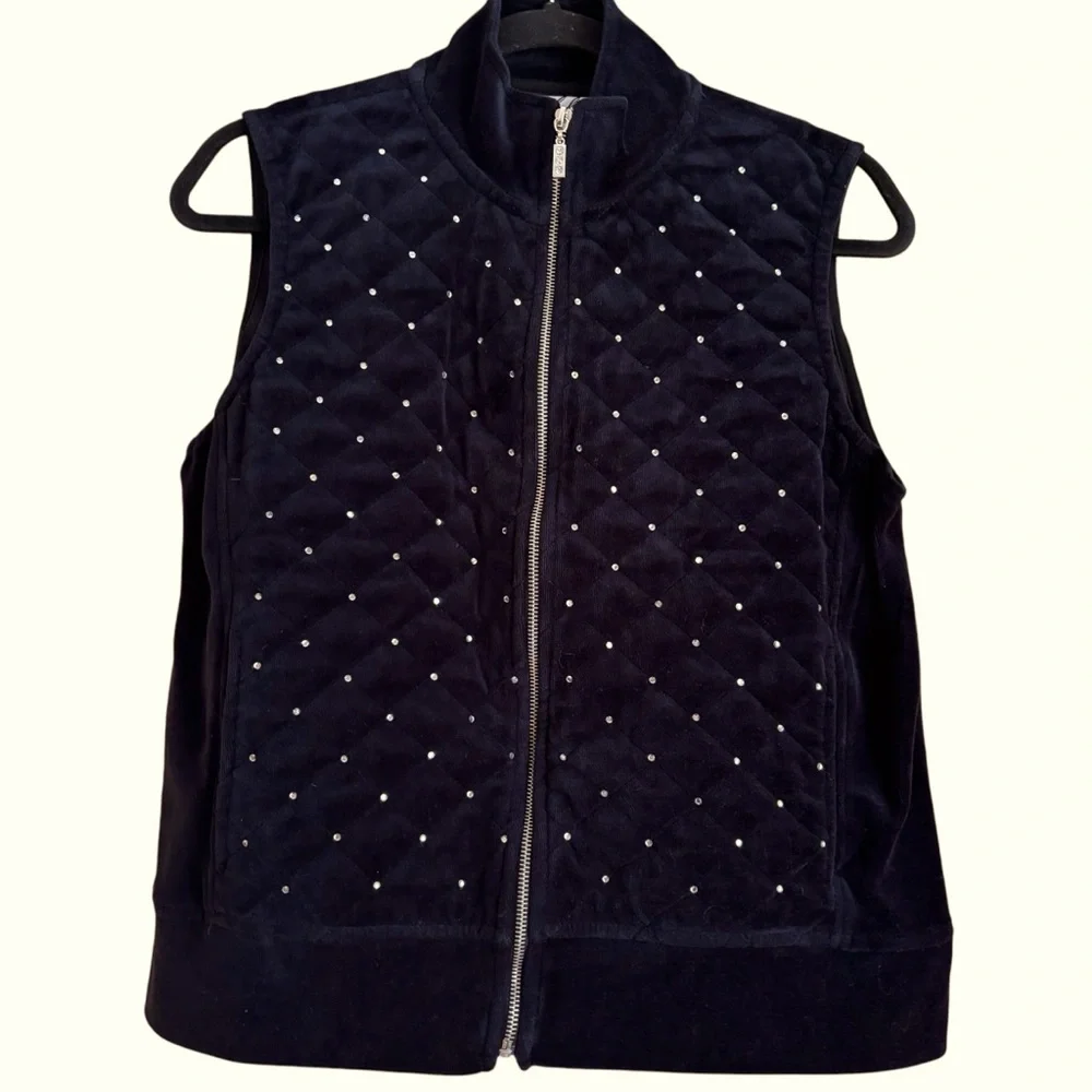 Birch Hill Black Quilted Vest‎ with Rhinestones! Petite Medium